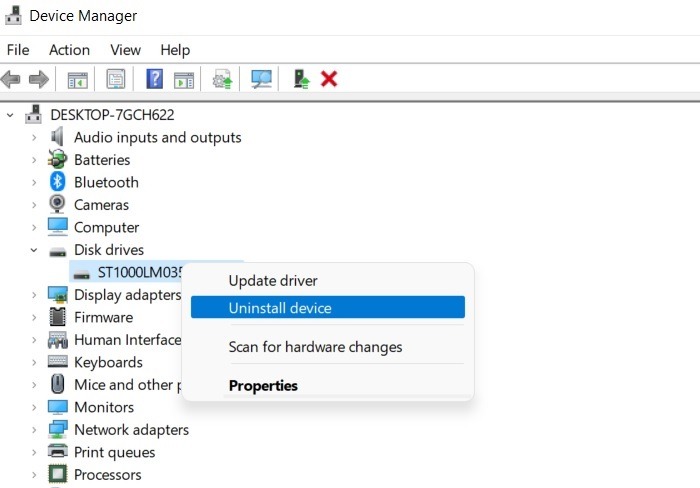 Windows Hard Disk Problem Uninstall Disk From Device Manager 1