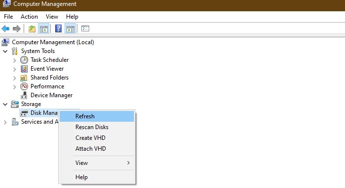 Windows Hard Disk Problem Windows10 Disk Management Refresh