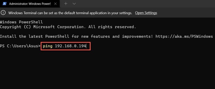 Windows Powershell Enter Command Ping