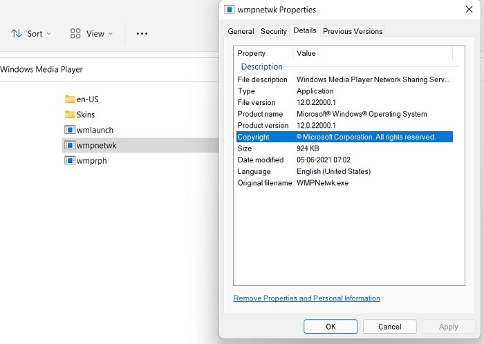 Wmpnetwk Exe Properties Details