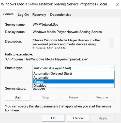 Wmpnetwk Exe Startup Type Automatic