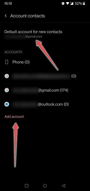 Change Default Account Contacts Mobile Change Add Account