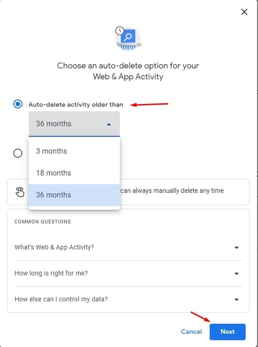 Choose Auto Delete Option