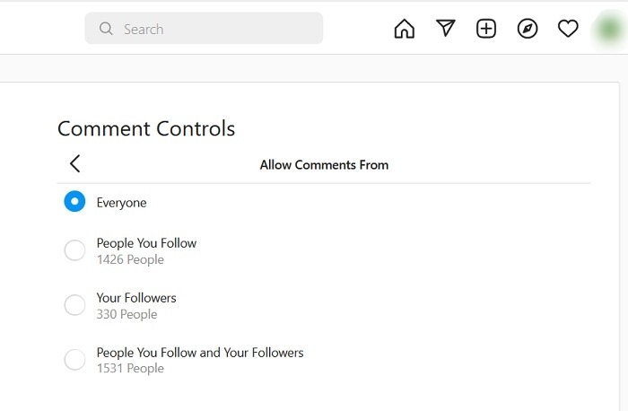Comments Instagram Desktop Comment Controls Options