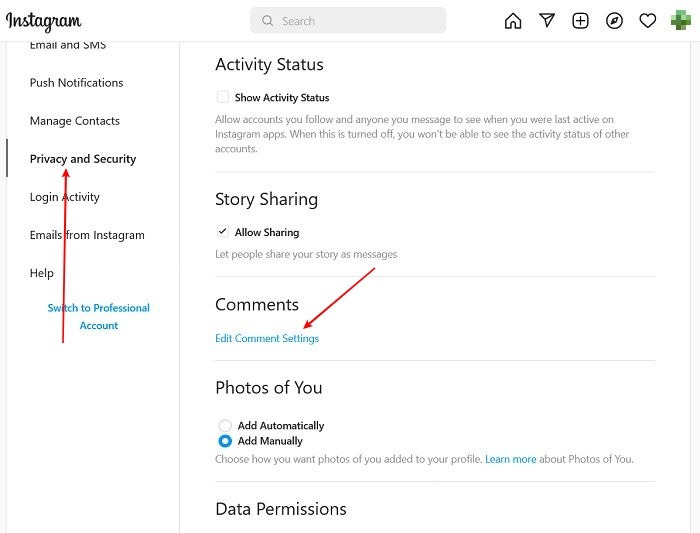 Comments Instagram Desktop Filter Words