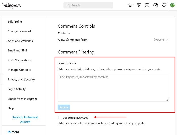 Comments Instagram Desktop Privacy Security