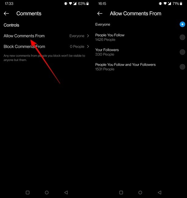 Comments Instagram Mobile Allow Comments From