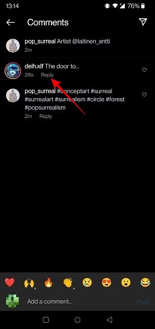 Comments Instagram Mobile Reply