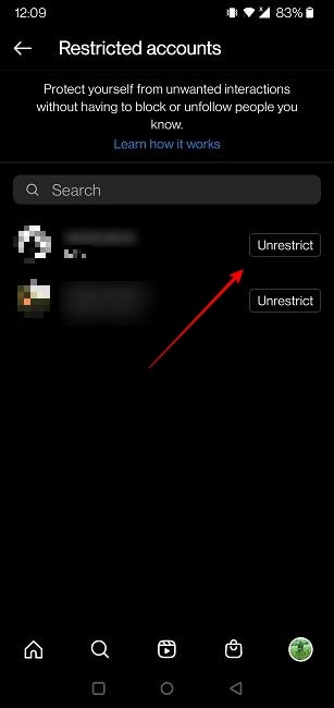 Comments Instagram Mobile Restricted List
