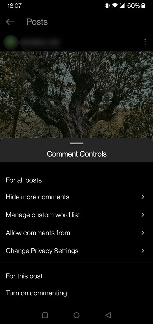 Comments Instagram Moble Controls