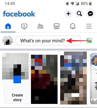 Tapping on "What's on your mind" bar in Facebook app.