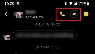 Starting a voice or video call in Facebook Messenger app.