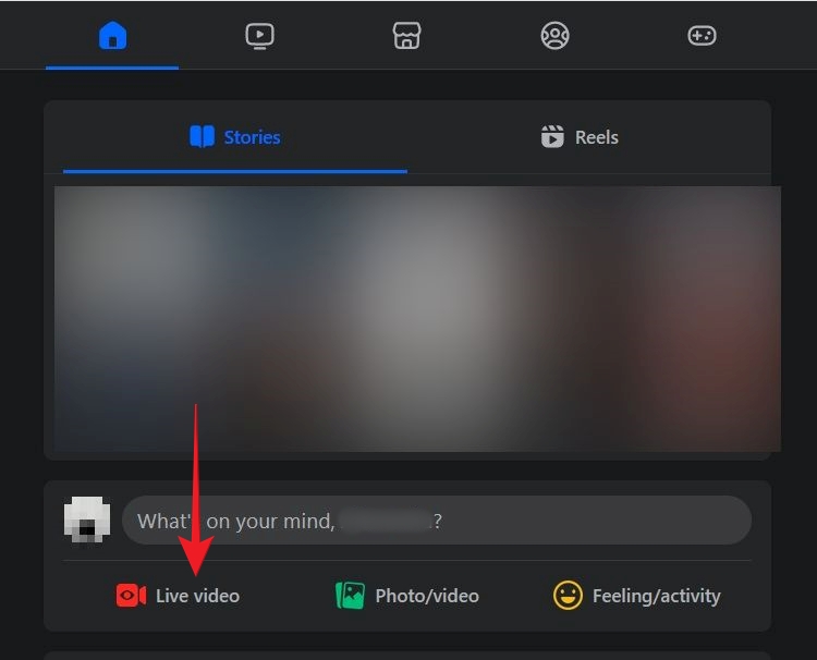 Clicking on "Live video" option in Facebook for PC.