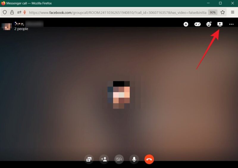 Tapping Watch Together button in Facebook call on PC.