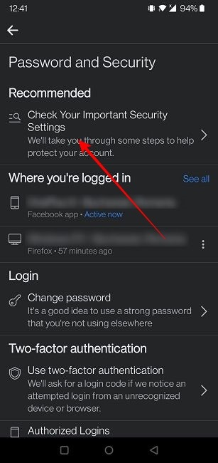 Facebook Phishing Mobile Checking Security Settings