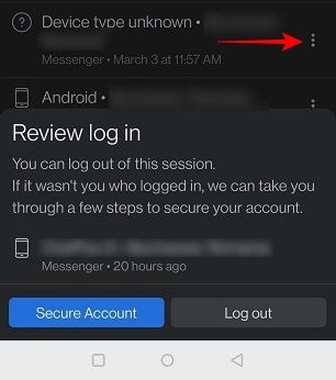Facebook Phishing Mobile Dots Menu
