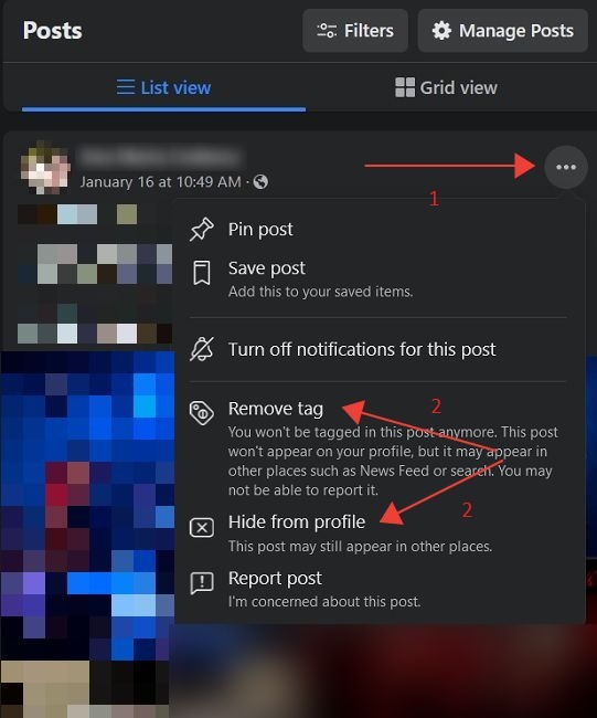 Facebook Restricted List Desktop Hide Post