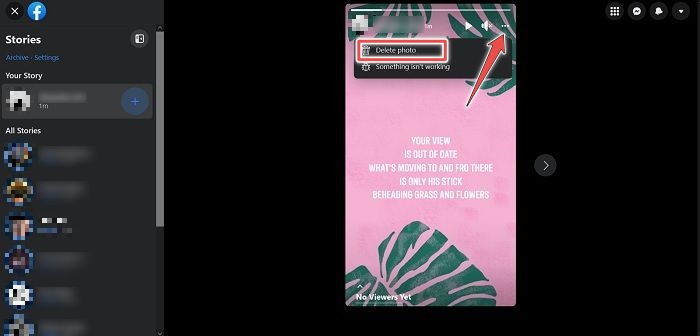Facebook Stories Desktop Delete Story