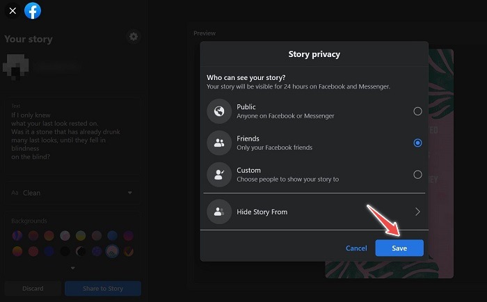 Facebook Stories Desktop Privacy Preferences