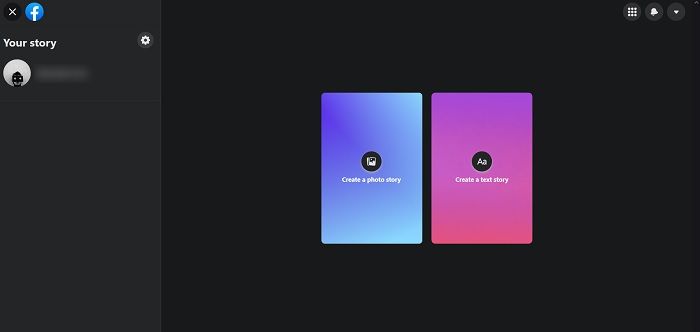 Facebook Stories Desktop Select Story Type