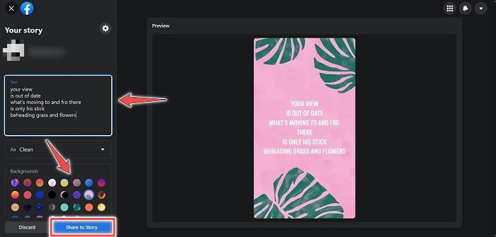 Facebook Stories Desktop Share Text Only Story