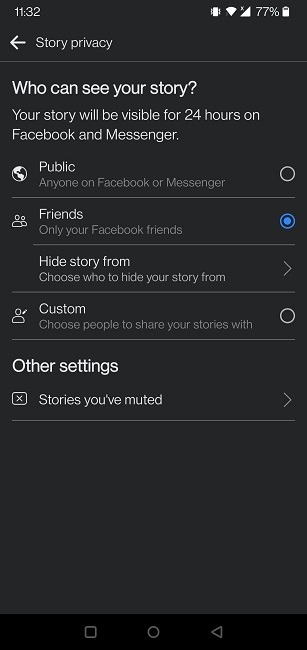 Facebook Stories Privacy Options