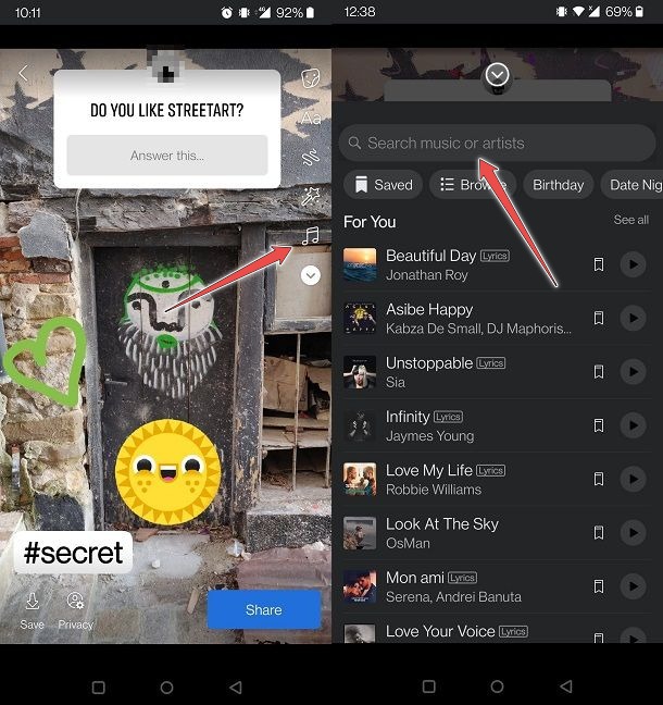 Facebook Stories Search Music