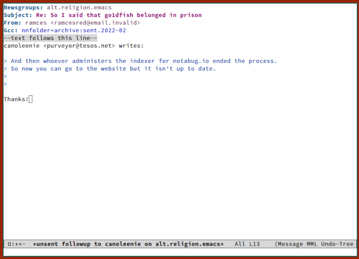 Gnus Reader 12 New Followup