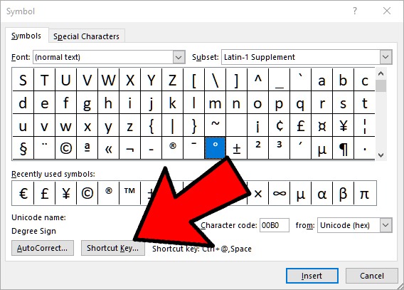 Insert Degree Symbol Microsoft Word Symbol Menu