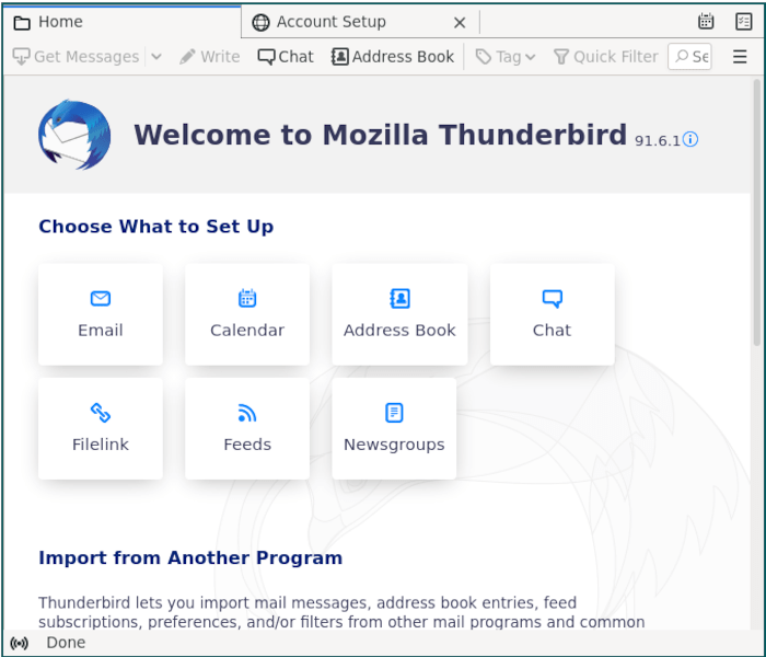 Linux Email 03 Thunderbird Welcome