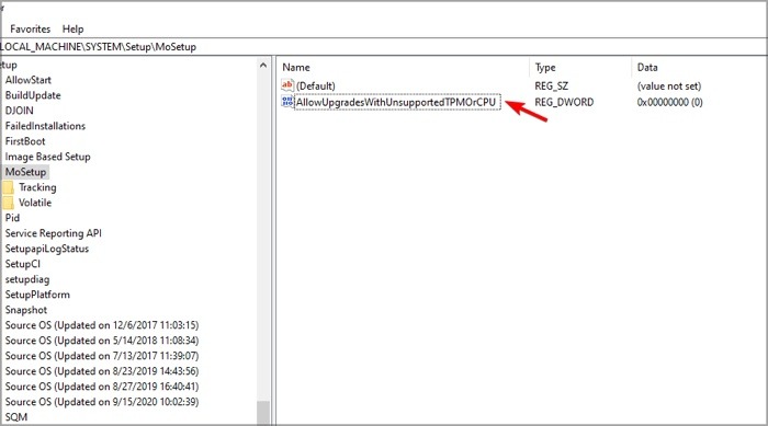 Regedit Allow Upgrades With Unsupported Tpm