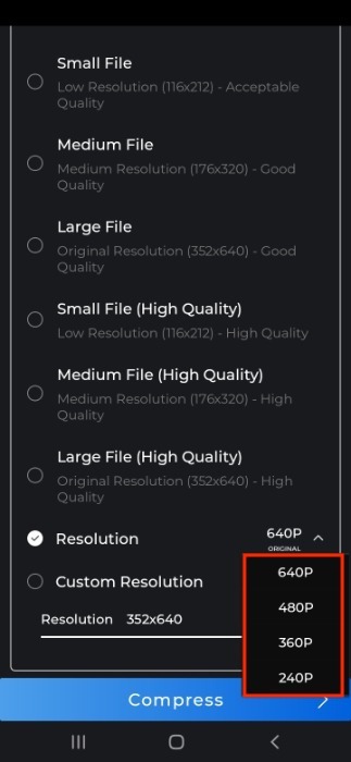 Video Compressor Select Resolution