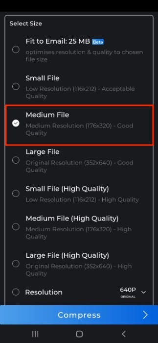 Video Compressor Select Size