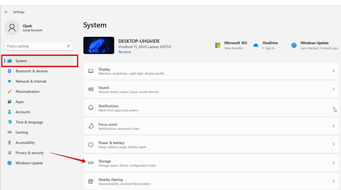 Windows 11 Settings Storage Section