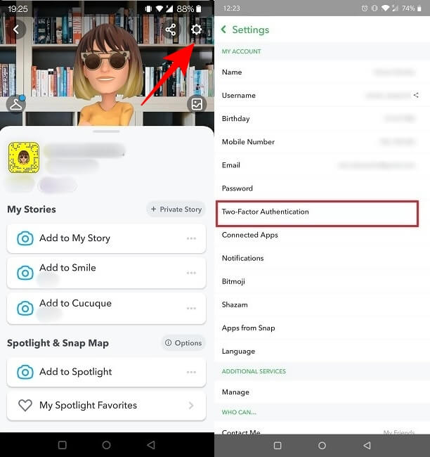 2fa Social Apps Snapchat Mobile Settings