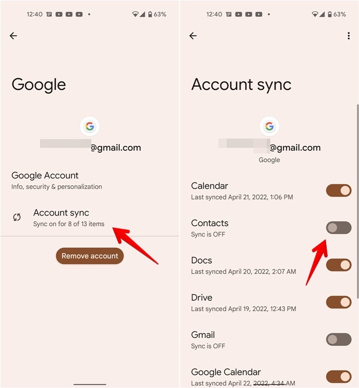 Android Accounts Google Contacts Sync