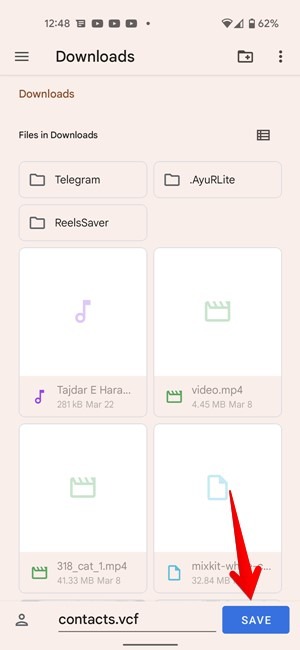 Android Google Contacts Export Save