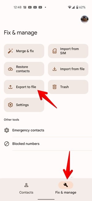 Android Google Contacts Export