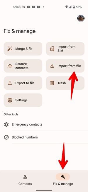 Android Google Contacts Import