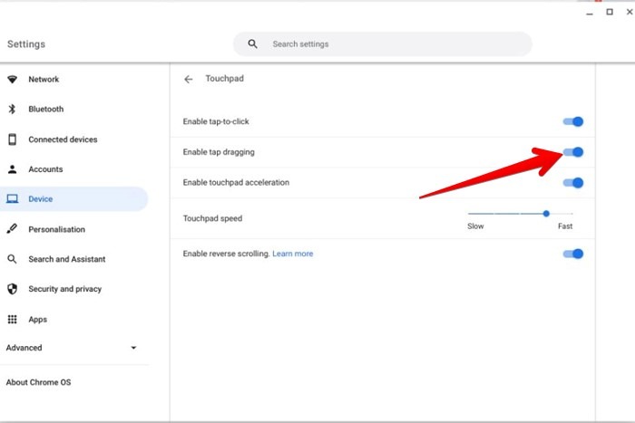 Chromebook Shelf Enable Tap Drag
