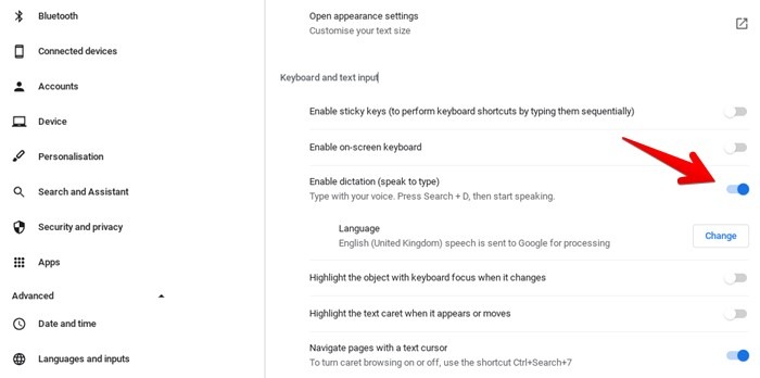 Chromebook Voice Typing Enable