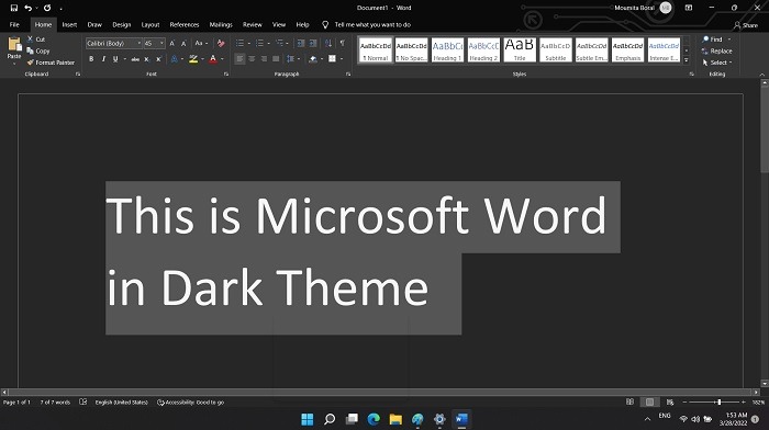 Dark Mode Windows Windows11 Word In Dark Theme
