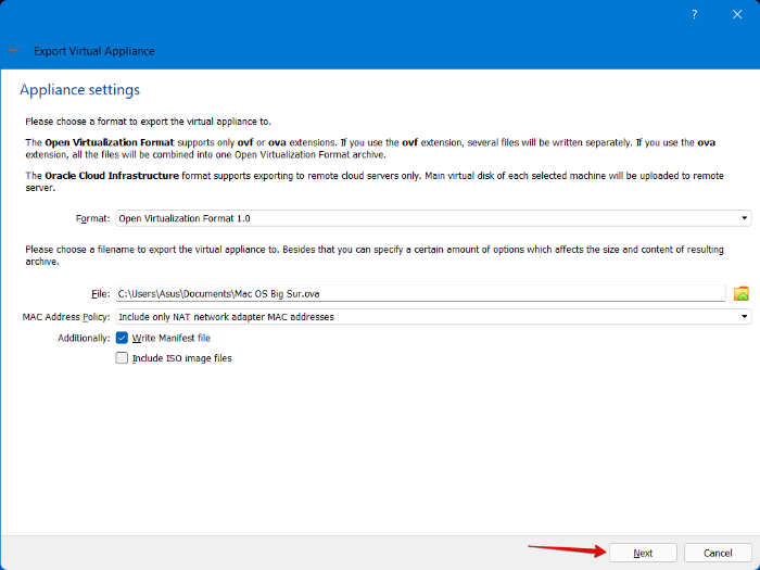 Export Virtual Appliance Settings