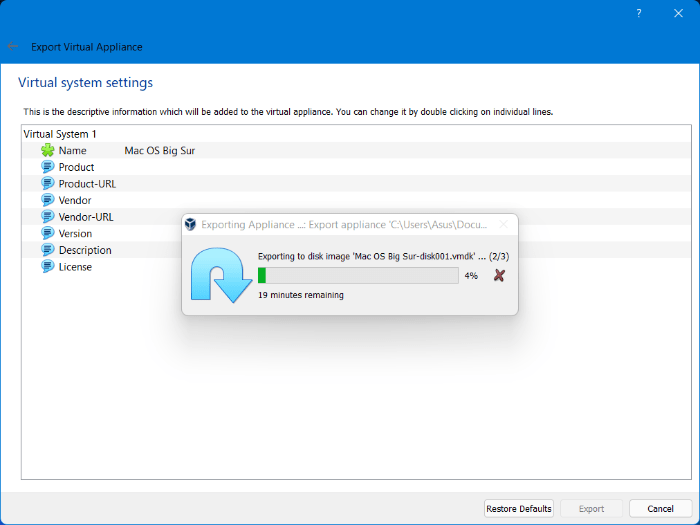 Exporting Appliance Ova File