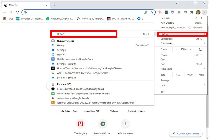 Google Chrome Parental Controls Browsing History History Menu