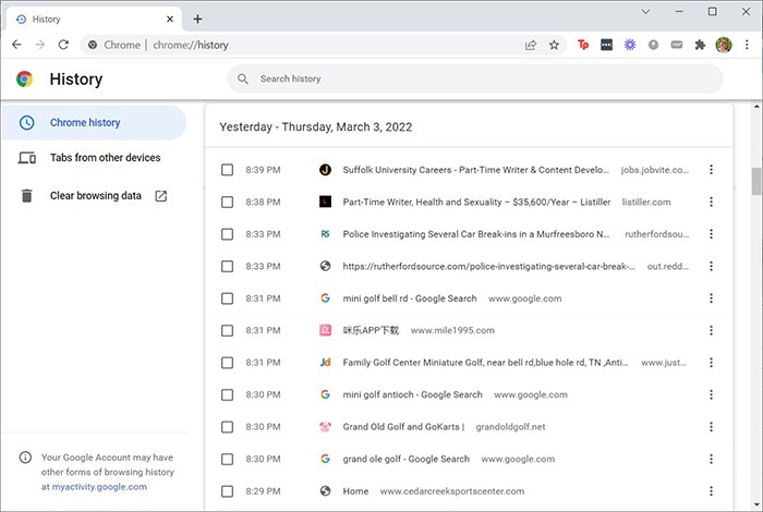 Google Chrome Parental Controls Browsing History View History