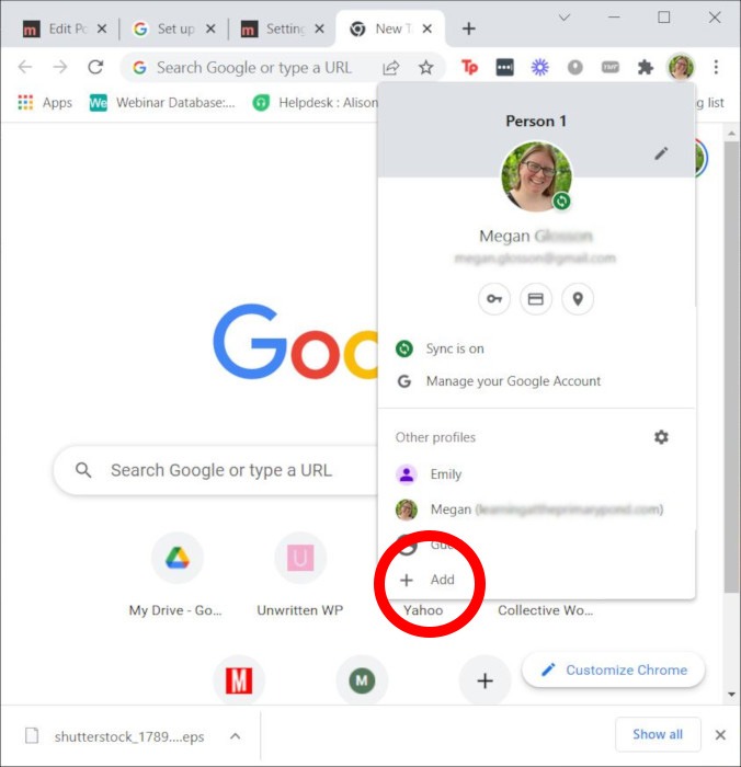 Google Chrome Parental Controls Creating Profile Add