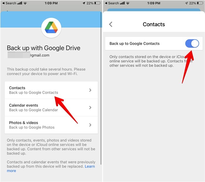 Google Drive Backup Contacts
