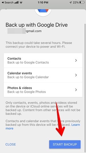 Google Drive Backup Start