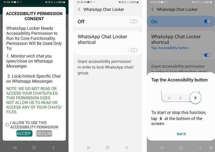 Hide Text Calls Chat Locker For Whatsapp Accessibility Permissions
